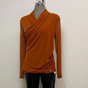 New Fabulous Blouse CALVIN KLEIN Tera color Faux Wrap Long Sleeve Easy Fit